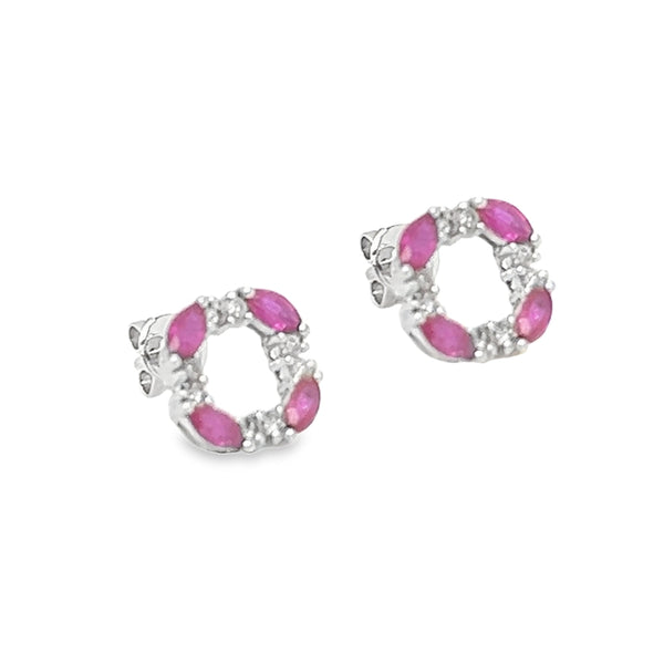 18ct White Gold Ruby & Diamond Circle Earrings side