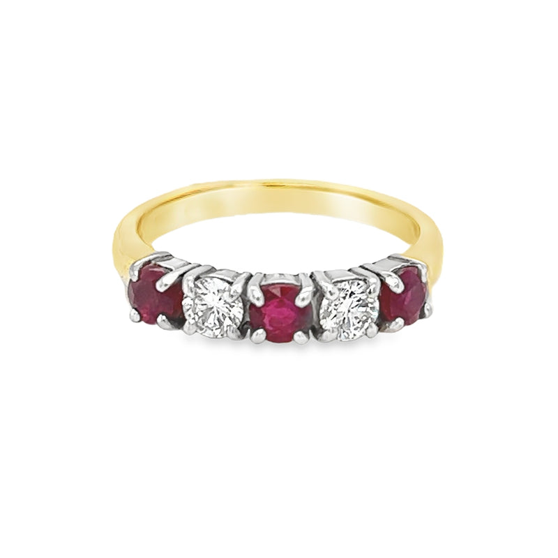 Ruby & Diamond 5 Stone Eternity Ring 18ct Gold