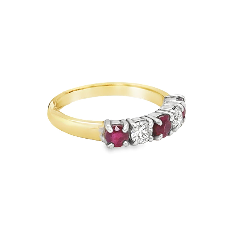 Ruby & Diamond 5 Stone Eternity Ring 18ct Gold side