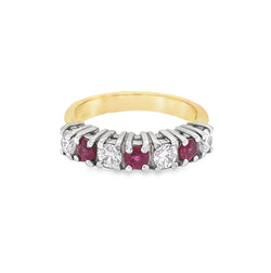 Ruby & Diamond 7 Stone Eternity Ring 18ct Gold