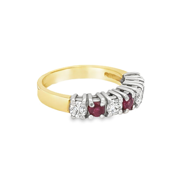 Ruby & Diamond 7 Stone Eternity Ring 18ct Gold side