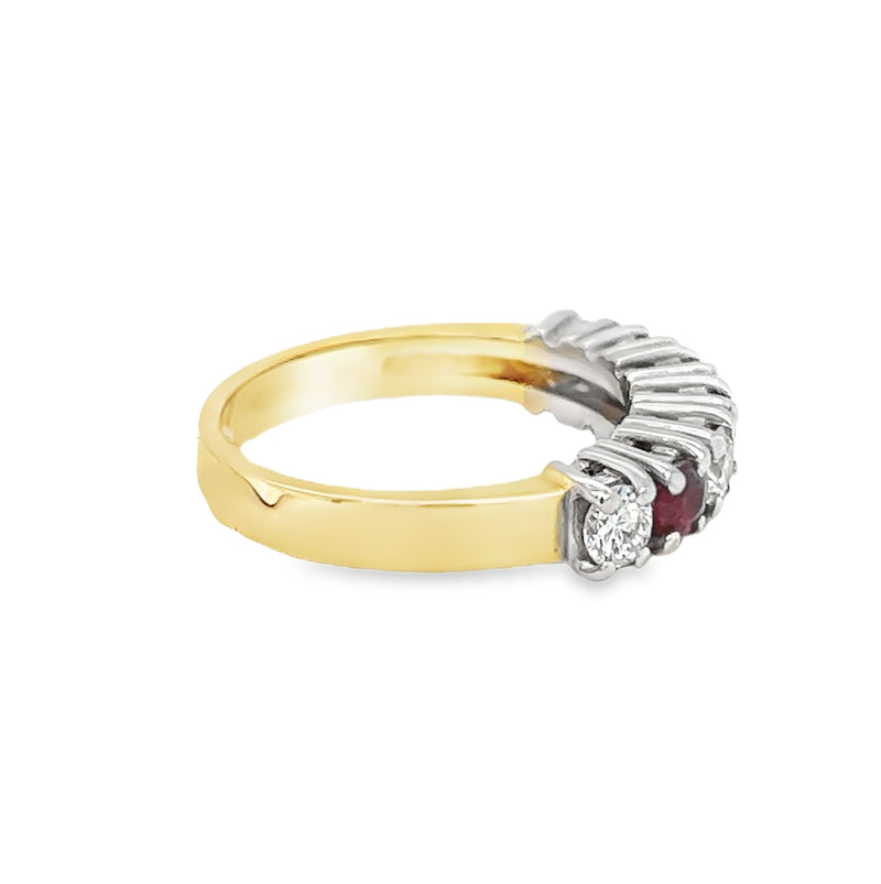 Ruby & Diamond 7 Stone Eternity Ring 18ct Gold side