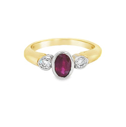 Ruby & Diamond 3 Stone Ring 18ct Gold