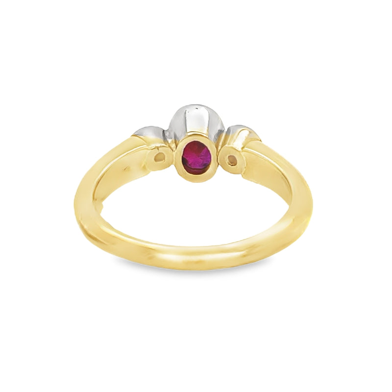 Ruby & Diamond 3 Stone Ring 18ct Gold rear