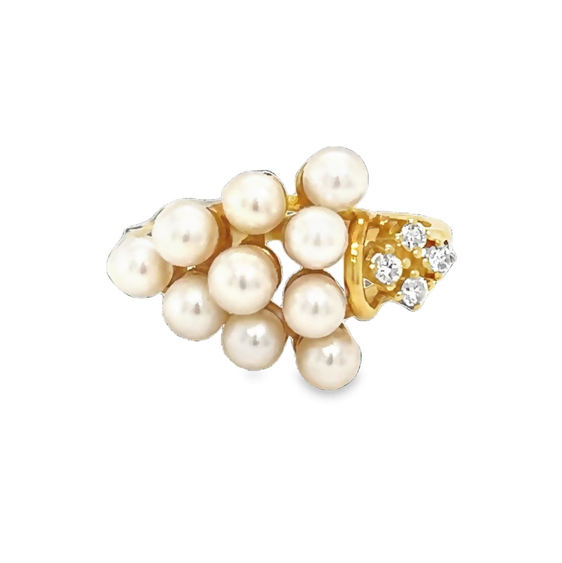 Cultured Pearl & Diamond Ring 18ct Gold