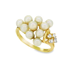 Cultured Pearl & Diamond Ring 18ct Gold