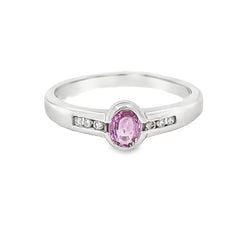 Pink Sapphire & Diamond Band Ring 9ct White Gold