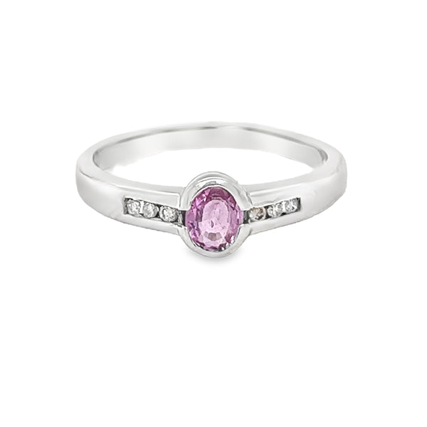 Pink Sapphire & Diamond Band Ring 9ct White Gold