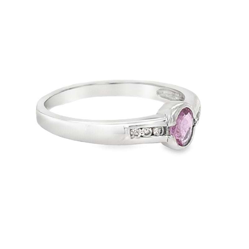 Pink Sapphire & Diamond Band Ring 9ct White Gold side