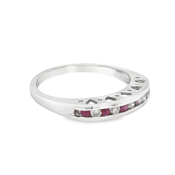 Ruby & Diamond Channel Set Eternity Ring 9ct White Gold side