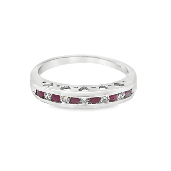 Ruby & Diamond Channel Set Eternity Ring 9ct White Gold