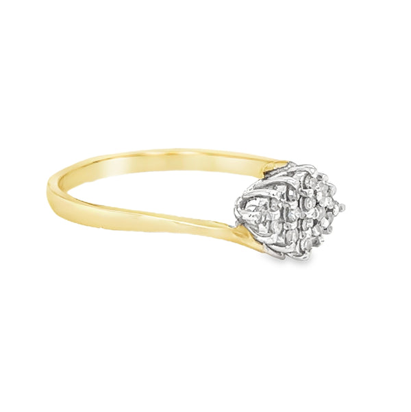 Diamond 16 Stone Cluster Ring 9ct Gold side