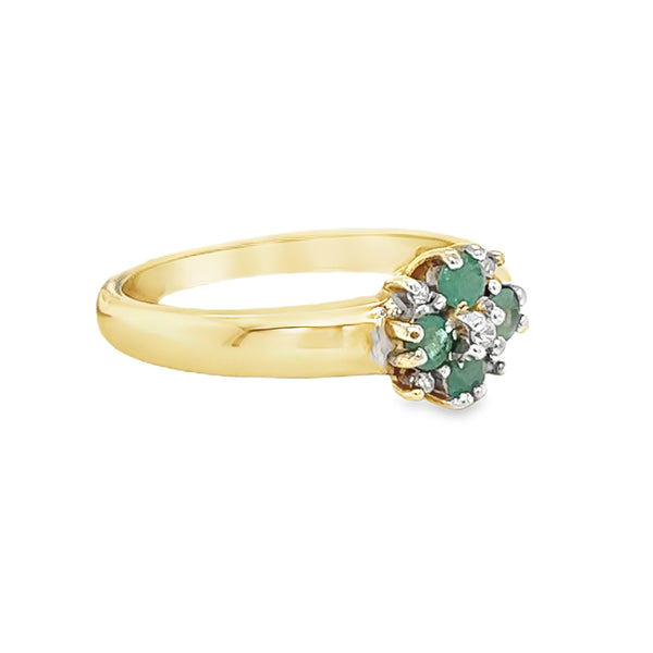 4 Stone Emerald & Diamond Ring 9ct Yellow Gold side