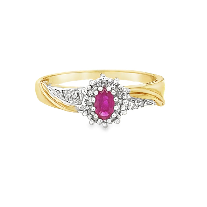 Ruby & Diamond Oval Cluster Ring 9ct Gold