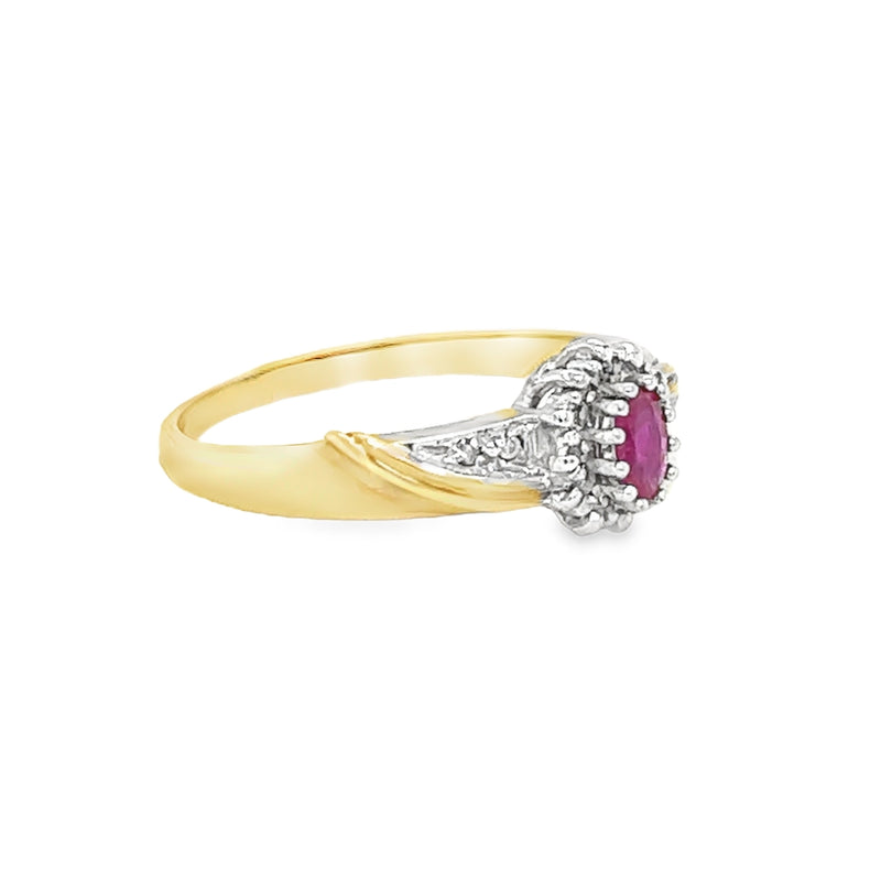 Ruby & Diamond Oval Cluster Ring 9ct Gold