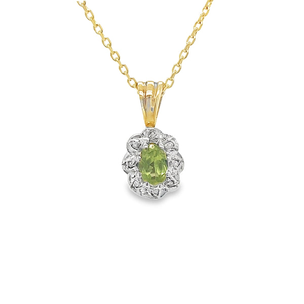 Peridot & Diamond Oval Pendant 9ct Gold