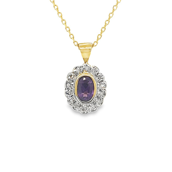 9ct Yellow Gold Amethyst & Diamond Pendant