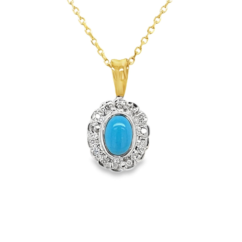 9ct Gold Oval Turquoise & Diamond Pendant