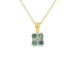 9ct Gold Emerald & Diamond Square Pendant