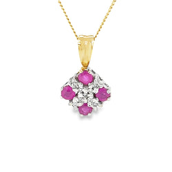 9ct Gold Ruby & Diamond Square Pendant