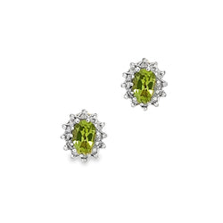 9ct Gold Peridot & Diamond Oval Cluster Earrings