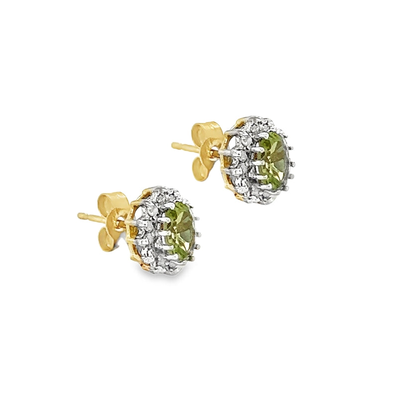 9ct Gold Peridot & Diamond Oval Cluster Earrings side