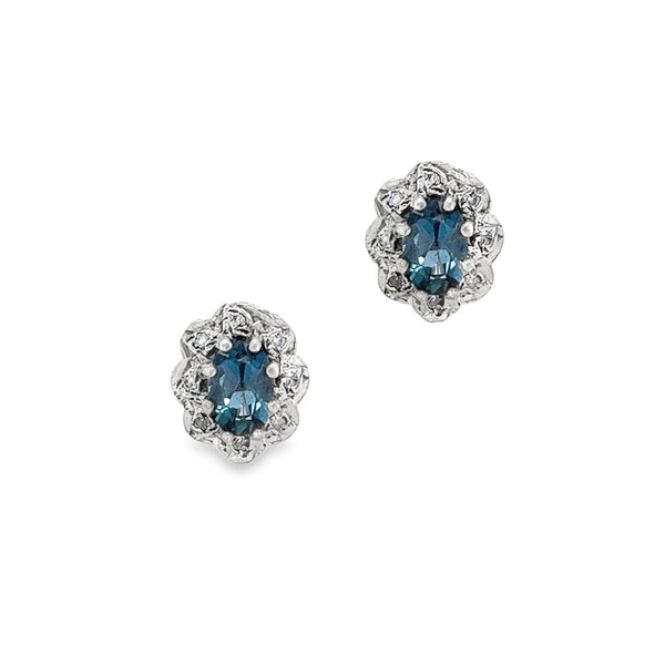 9ct Gold Blue Topaz & Diamond Cluster Earrings