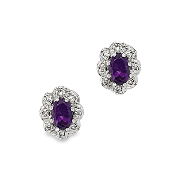 9ct Gold Amethyst & Diamond Cluster Earrings