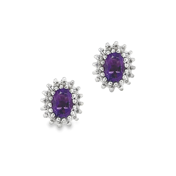 9ct Gold Amethyst & Diamond Cluster Earrings