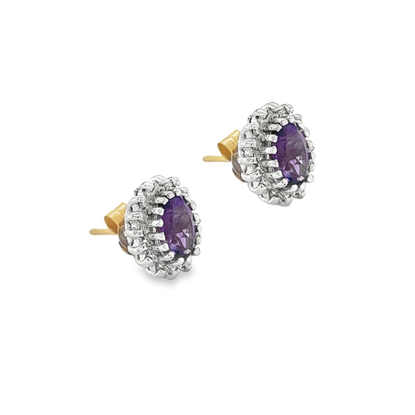 9ct Gold Amethyst & Diamond Cluster Earrings side