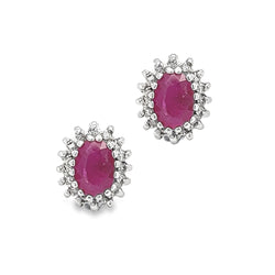 9ct Gold Ruby & Diamond Cluster Earrings