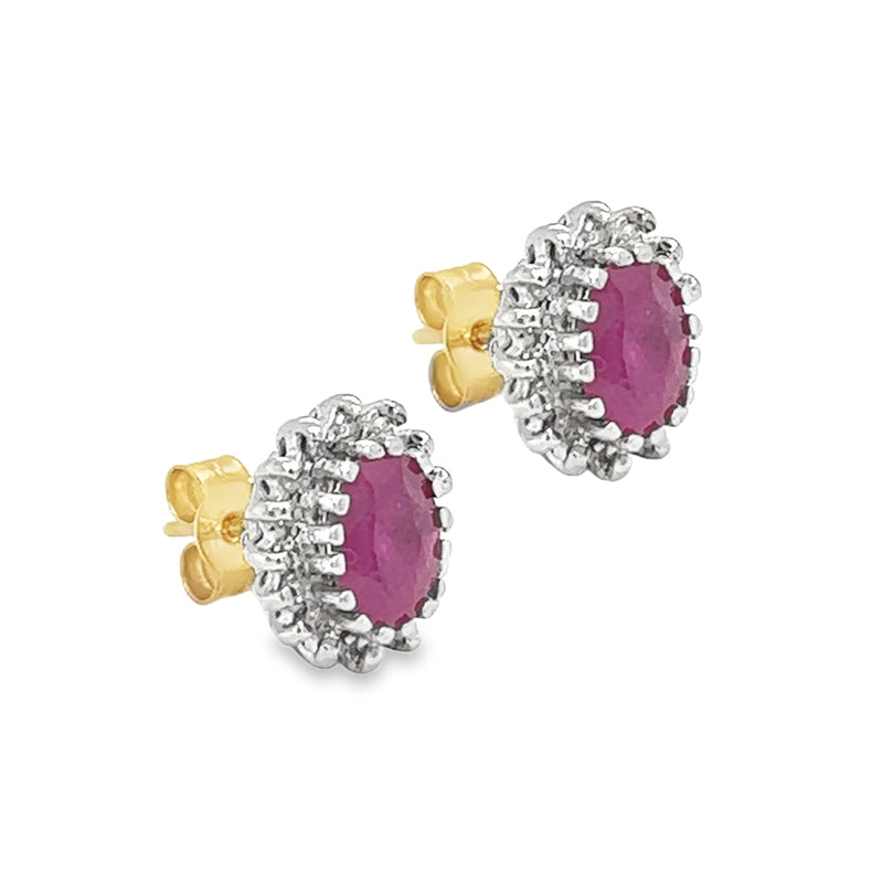 9ct Gold Ruby & Diamond Cluster Earrings side