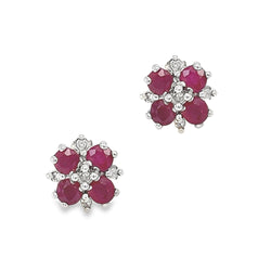 Ruby & Diamond Cluster Earrings