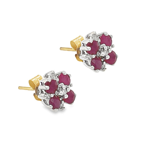 Ruby & Diamond Cluster Earrings