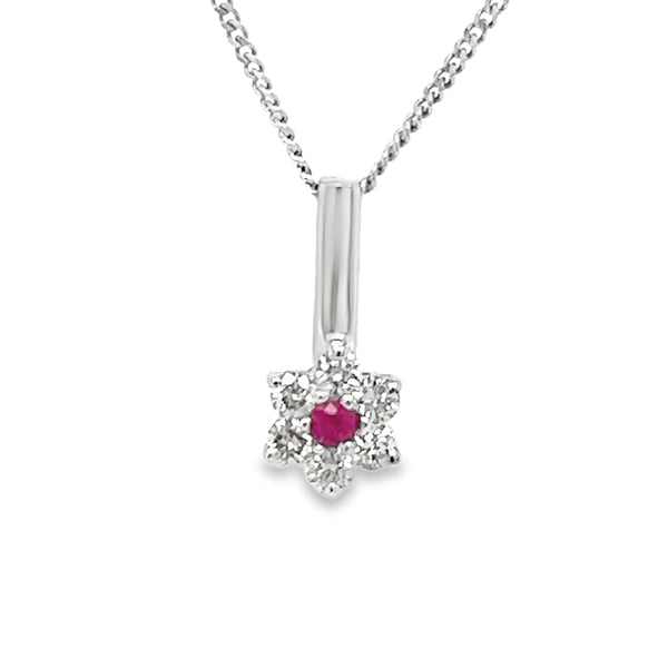 18ct White Gold Ruby & Diamond 7 Stone Pendant