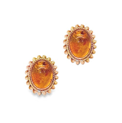 9ct Gold Oval Amber Stud Earrings