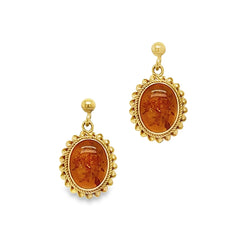 9ct Gold Oval Amber Drop Earrings