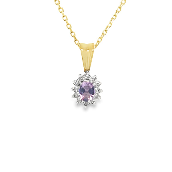 Amethyst & Diamond 9ct Gold Pendant