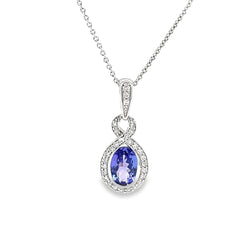 Tanzanite & Diamond Oval Necklace 9ct White Gold