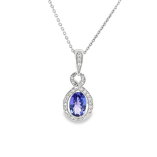 Tanzanite & Diamond Oval Necklace 9ct White Gold