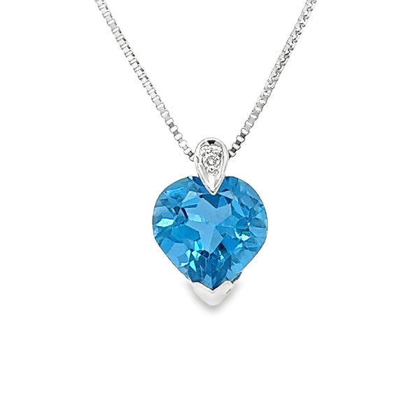 9ct White Gold Heart Cut Topaz & Diamond Necklace by Amore