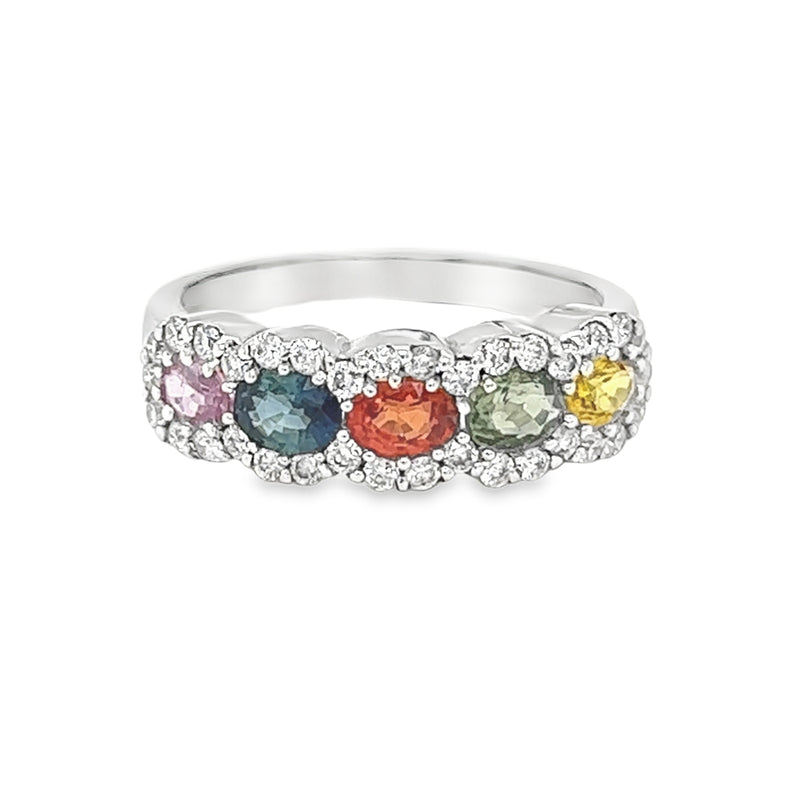 Pre Owned 18ct White Gold Multi Colour Sapphire & Diamond Ring