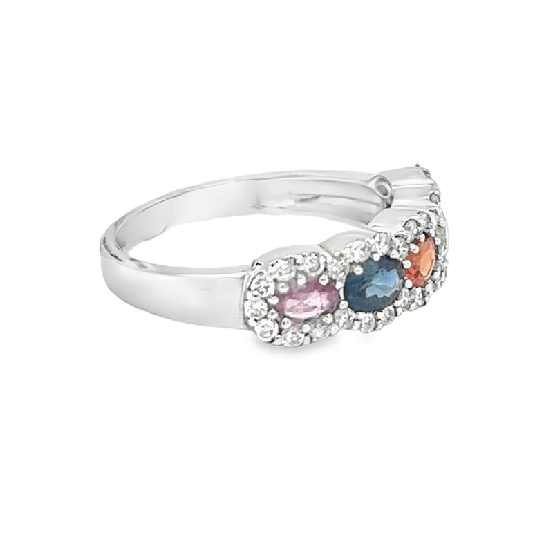 Pre Owned 18ct White Gold Multi Colour Sapphire & Diamond Ring