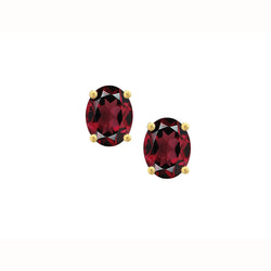 9ct Gold Oval Garnet Claw Set Stud Earrings