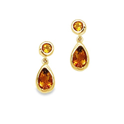 Amore 9ct Gold Pear Shaped Citrine Drop Earrings