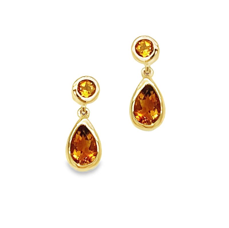 Amore 9ct Gold Pear Shaped Citrine Drop Earrings