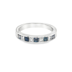 Sapphire & Diamond 9 Stone Princess Cut Eternity Ring 18ct White Gold