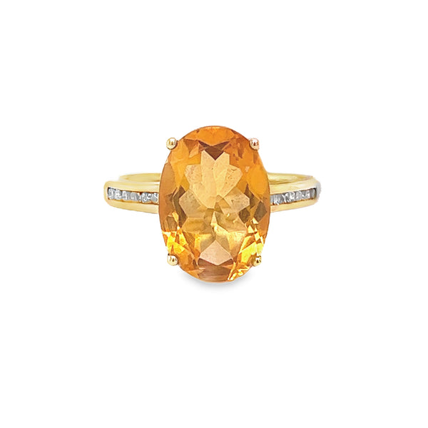 Oval Citrine & Diamond 9ct Yellow Gold Ring