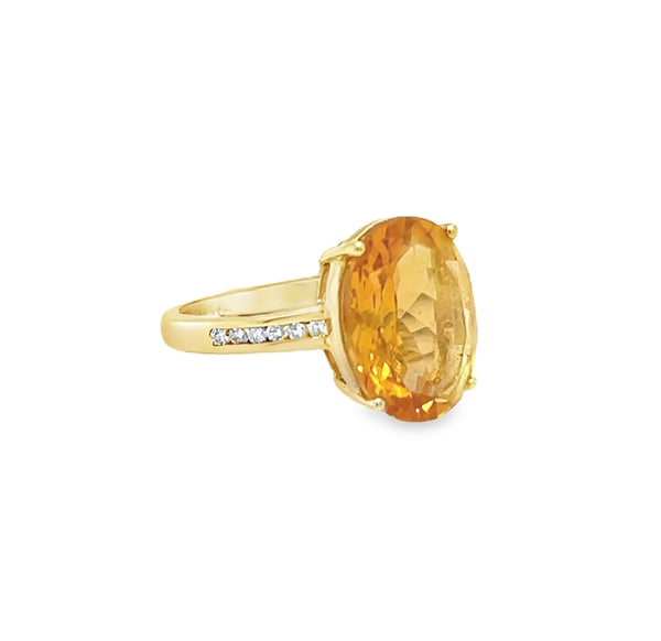 Oval Citrine & Diamond 9ct Yellow Gold Ring side