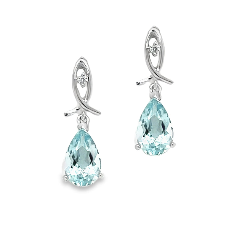 Aqua & Diamond Pear Drop Earrings by Amore